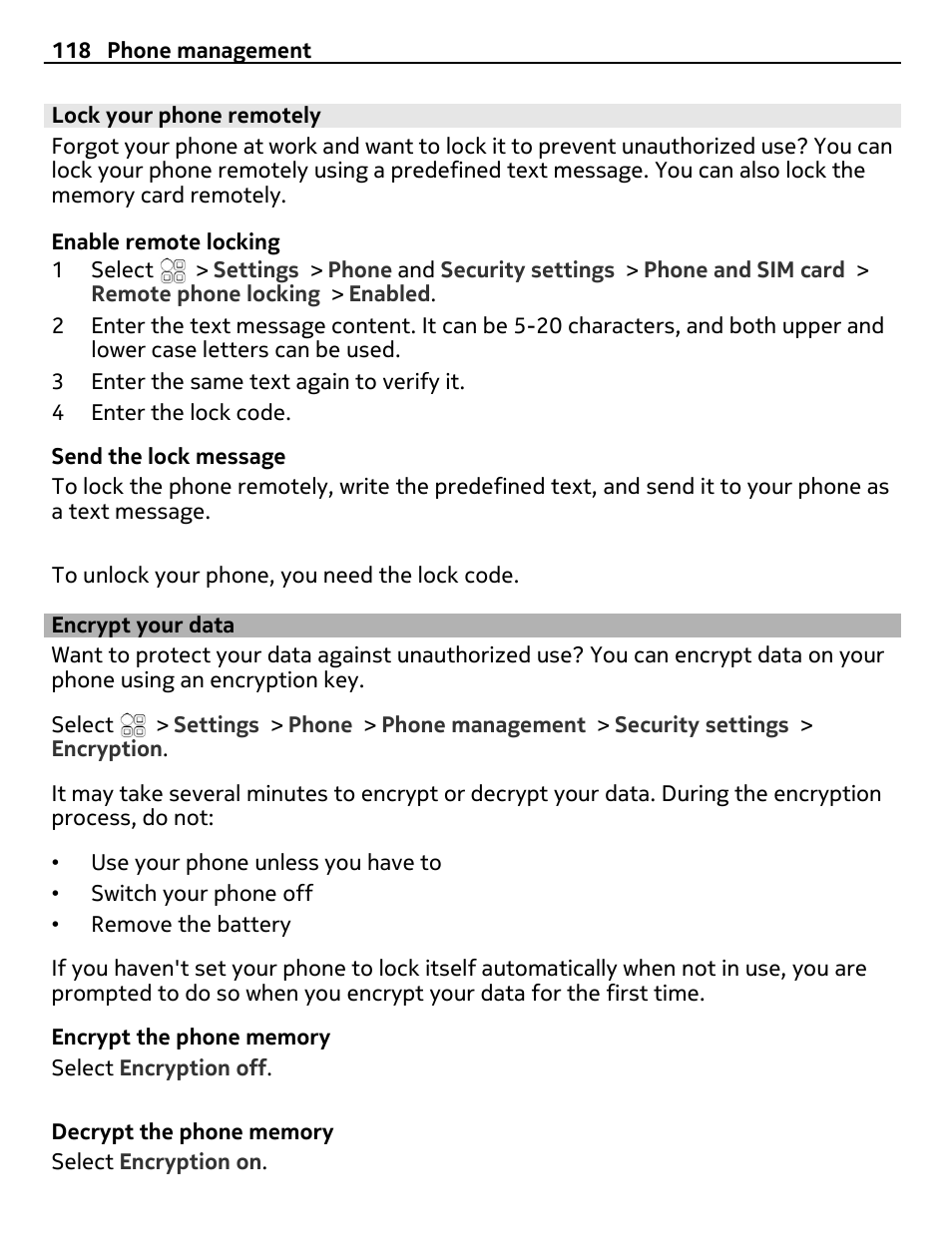 Lock your phone remotely, Encrypt your data | Nokia 700 User Manual | Page 118 / 130