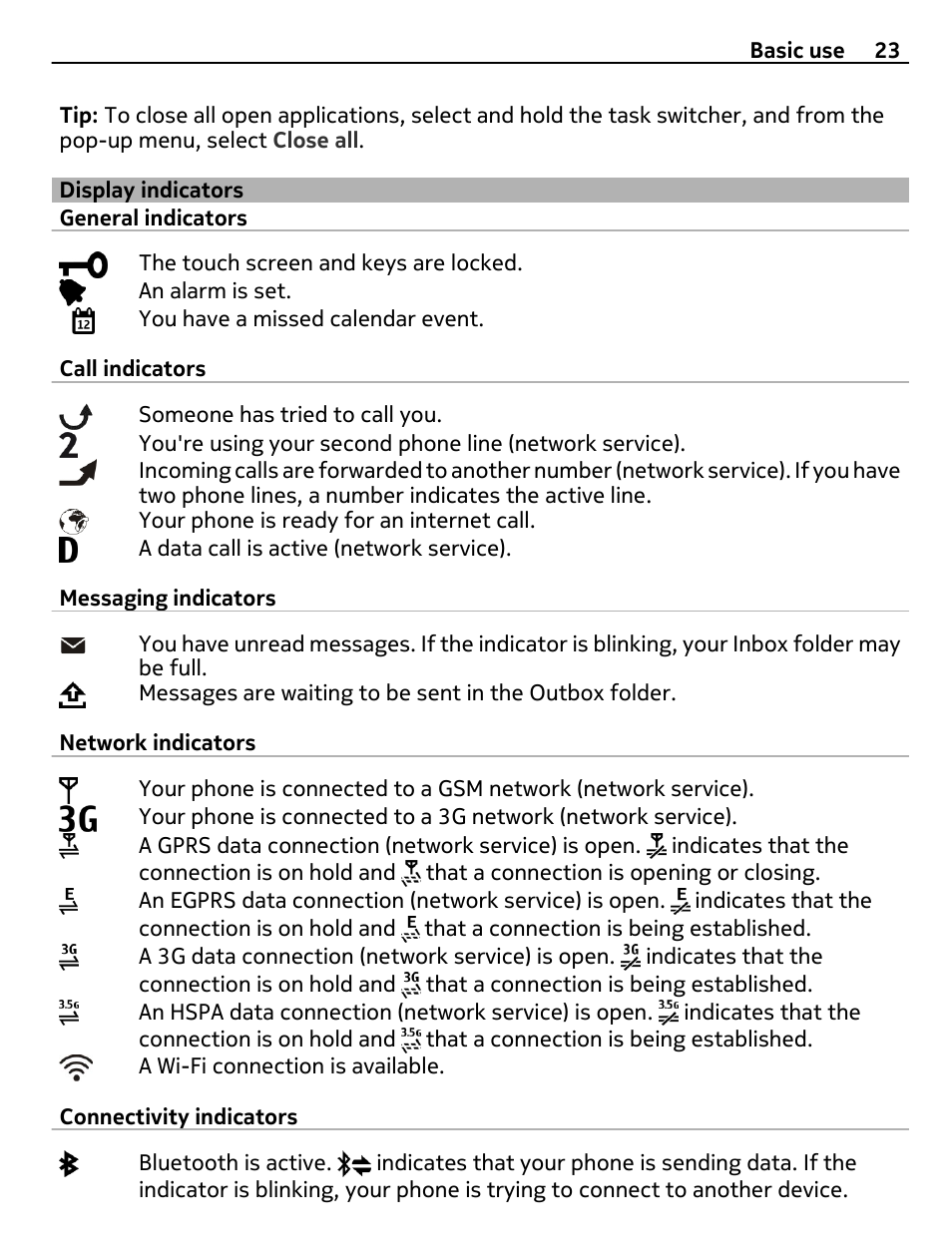 Display indicators | Nokia 700 User Manual | Page 23 / 130