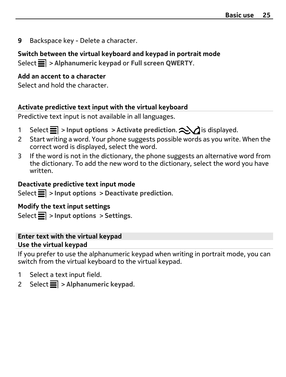 Enter text with the virtual keypad, Use the virtual keypad | Nokia 700 User Manual | Page 25 / 130