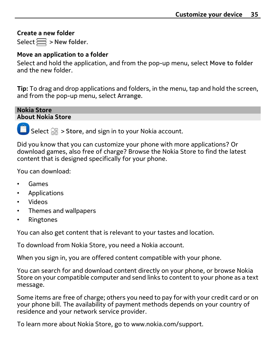 Nokia store, About nokia store | Nokia 700 User Manual | Page 35 / 130