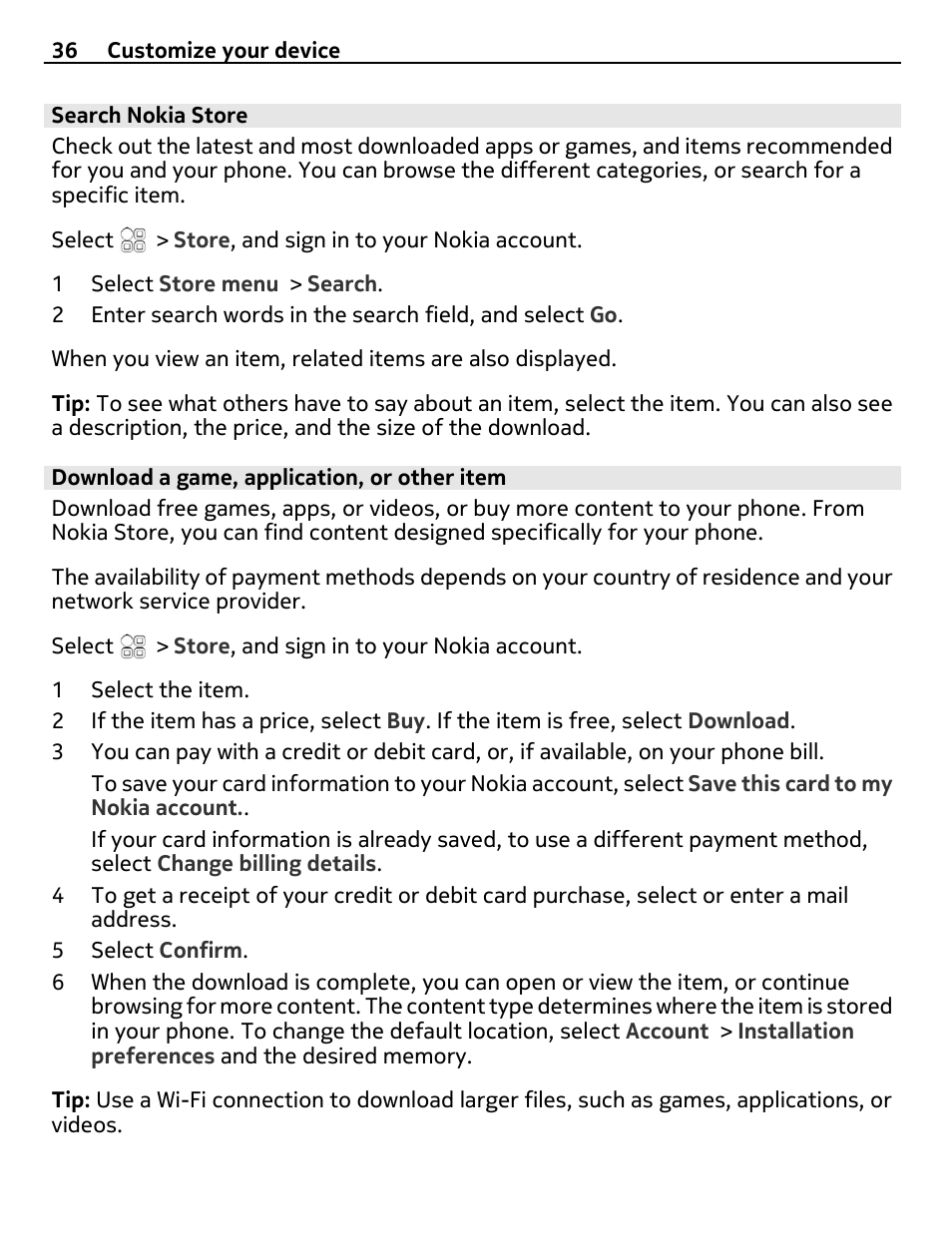 Search nokia store, Download a game, application, or other item | Nokia 700 User Manual | Page 36 / 130