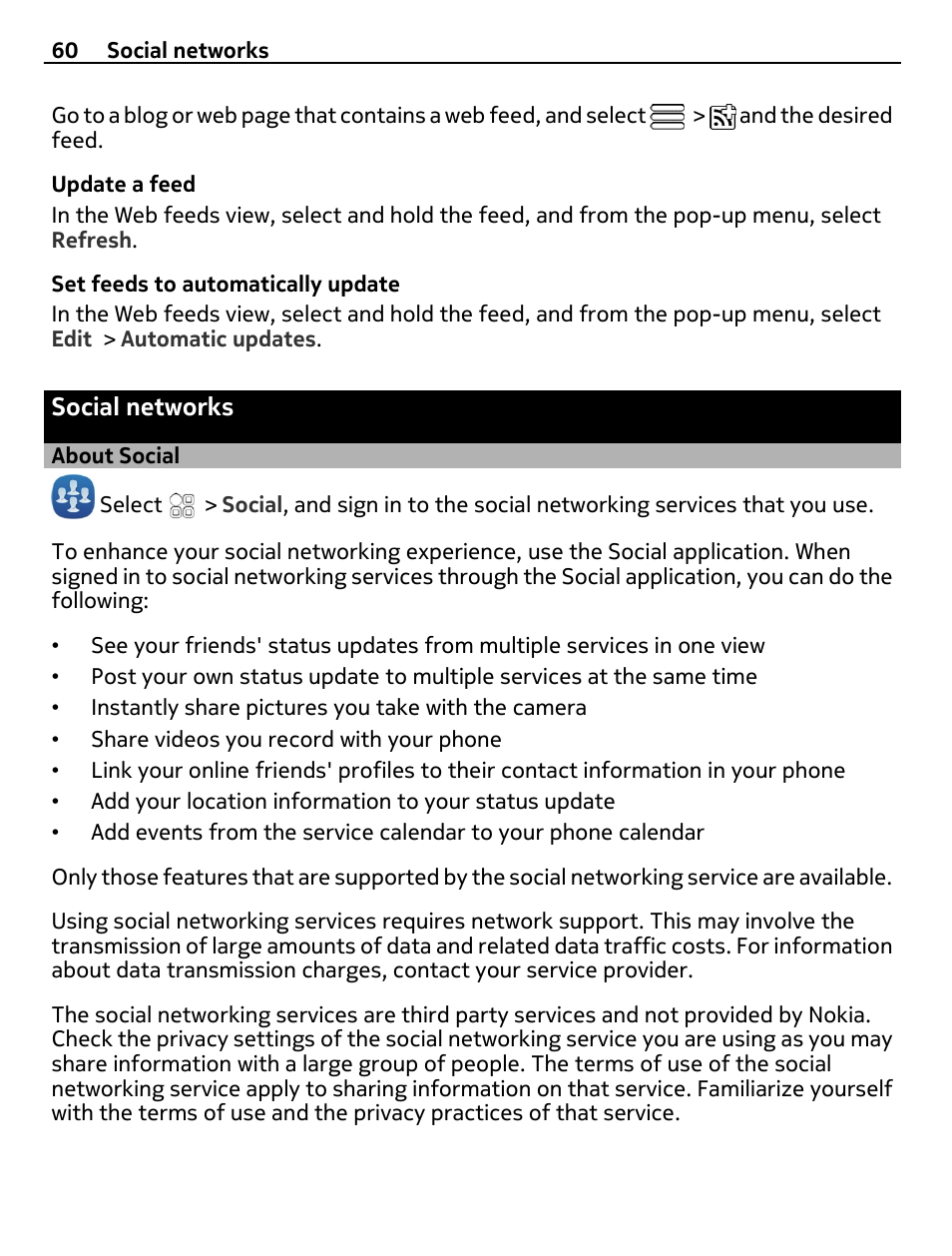 Social networks, About social | Nokia 700 User Manual | Page 60 / 130