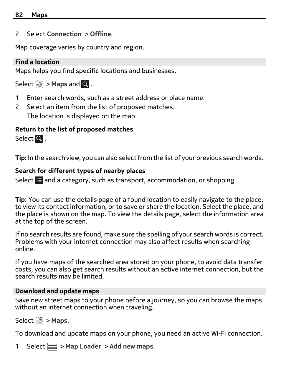 Find a location, Download and update maps | Nokia 700 User Manual | Page 82 / 130