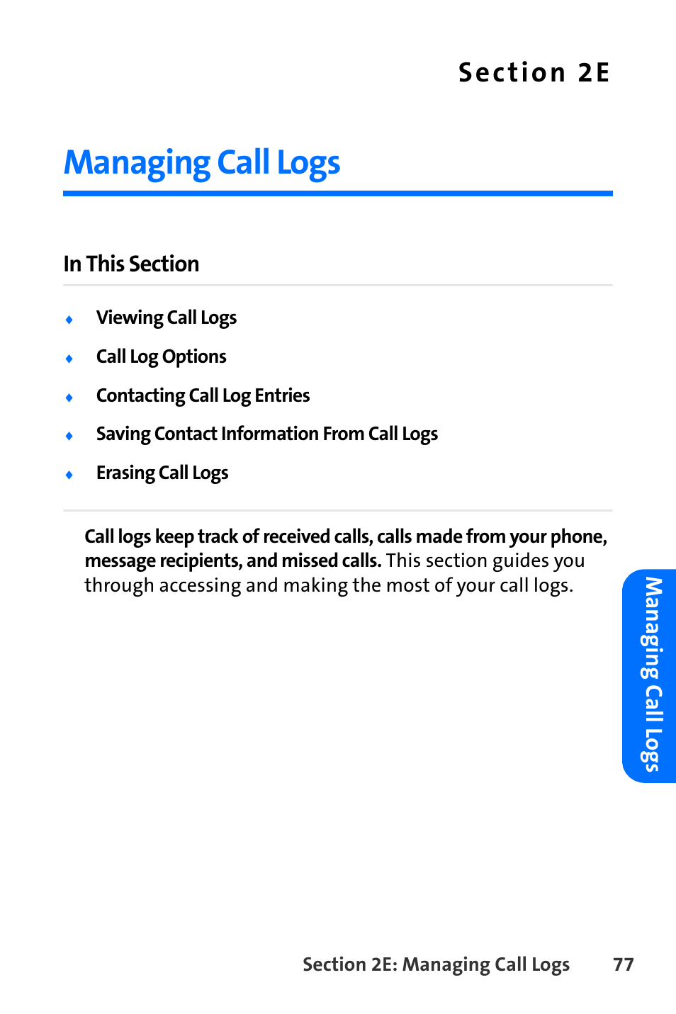 Managing call logs, 2e. managing call logs, Managing c a ll l o gs | Nokia 6165i User Manual | Page 103 / 231