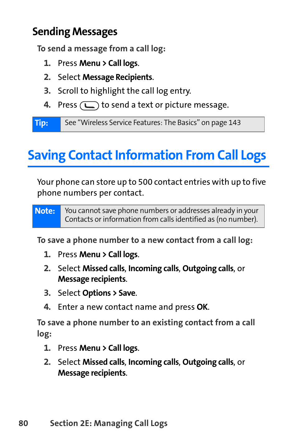 Saving contact information from call logs, Sending messages | Nokia 6165i User Manual | Page 106 / 231