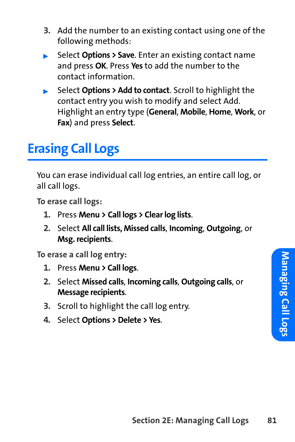 Erasing call logs | Nokia 6165i User Manual | Page 107 / 231