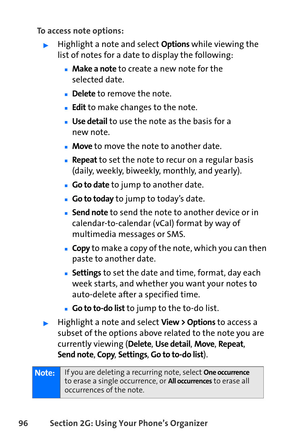 Go to date to jump to another date, Go to today to jump to today’s date, Go to to-do list to jump to the to-do list | Nokia 6165i User Manual | Page 122 / 231
