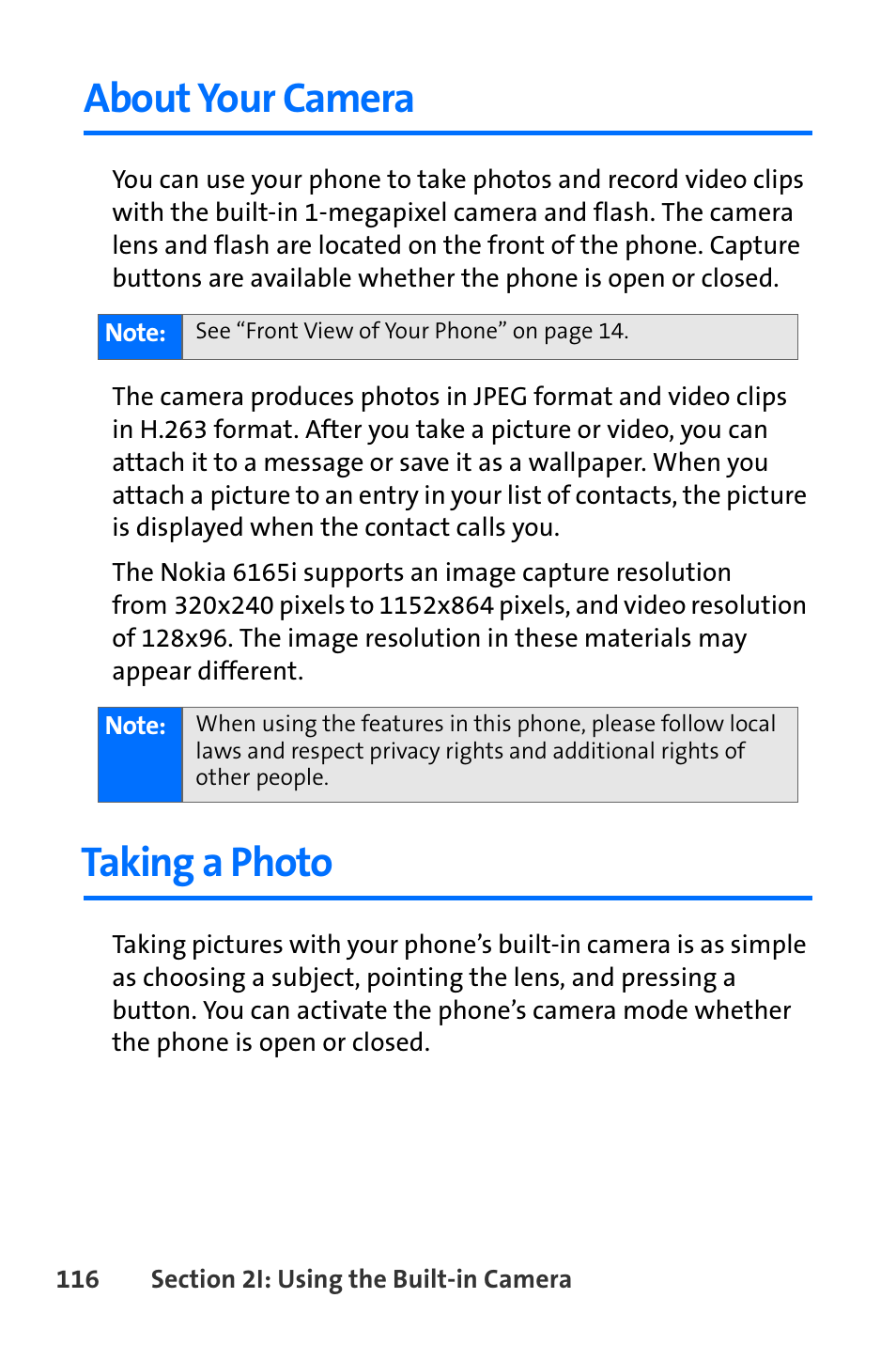 About your camera, Taking a photo | Nokia 6165i User Manual | Page 142 / 231