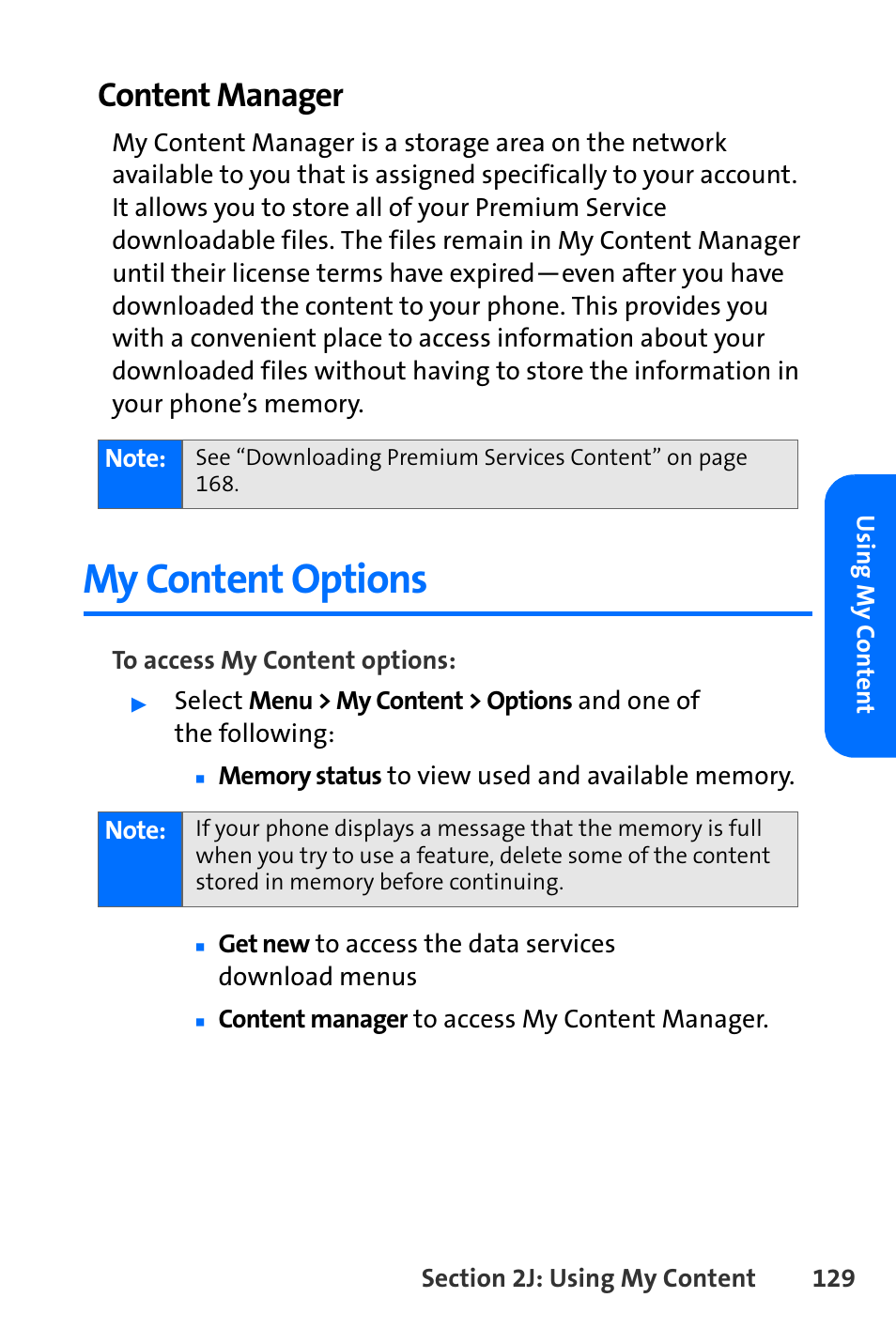 My content options, My conte, Content manager | Nokia 6165i User Manual | Page 155 / 231