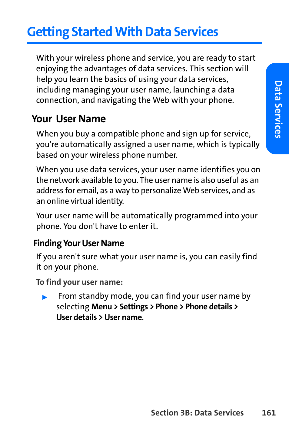 Getting started with data services, Your user name | Nokia 6165i User Manual | Page 187 / 231