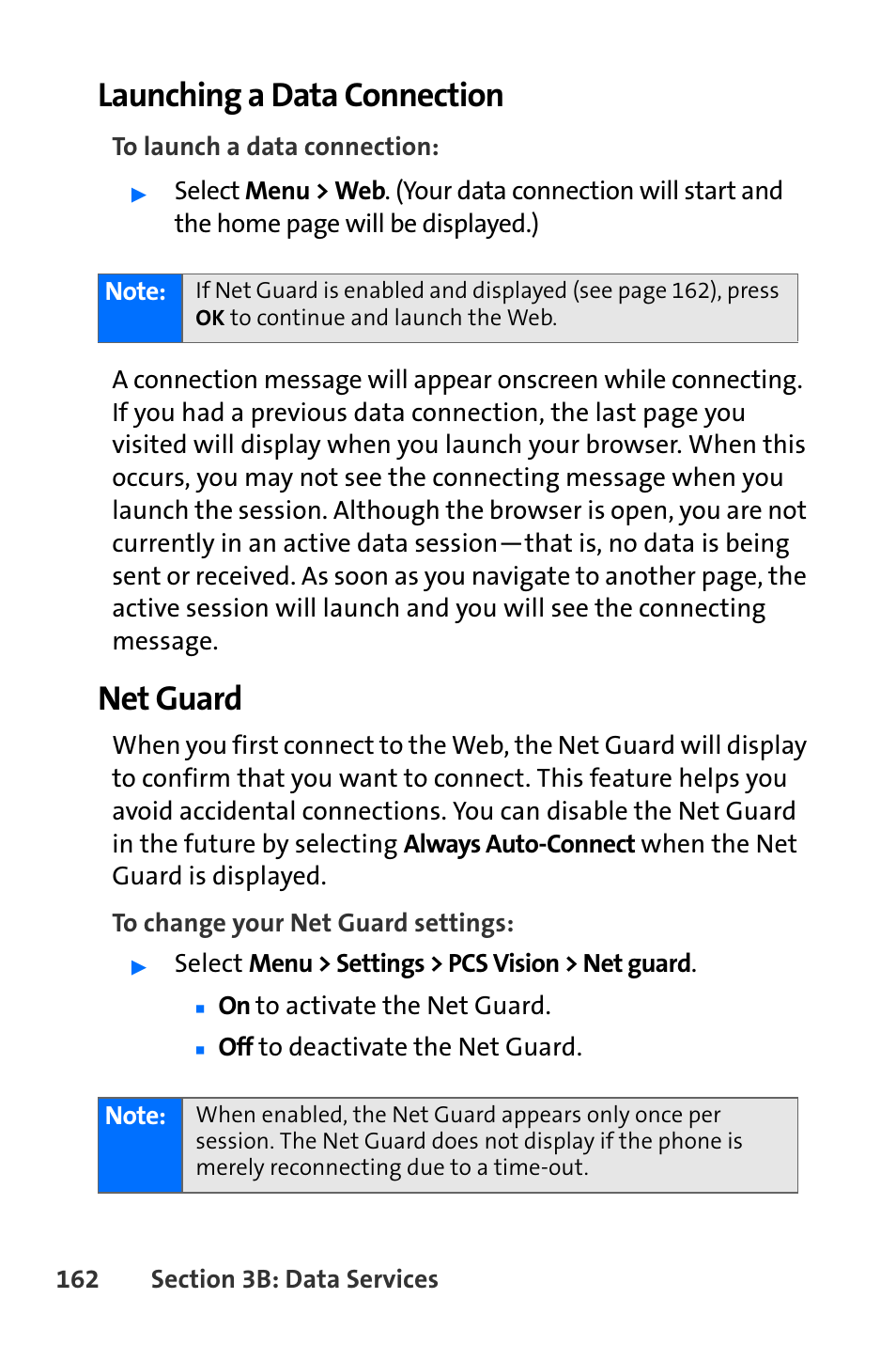 Launching a data connection, Net guard | Nokia 6165i User Manual | Page 188 / 231