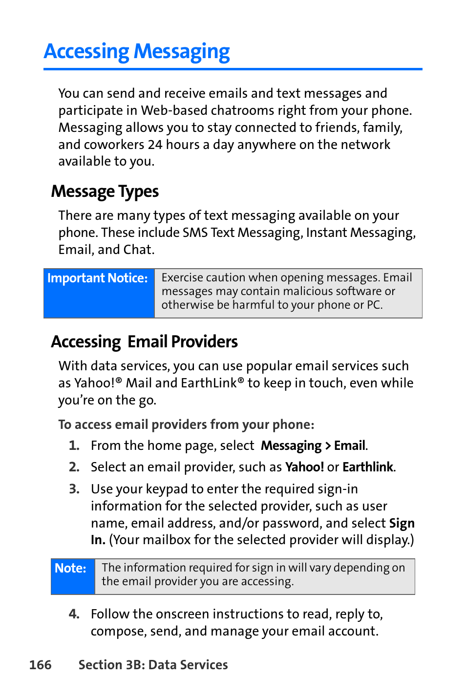 Accessing messaging, Message types, Accessing email providers | Nokia 6165i User Manual | Page 192 / 231