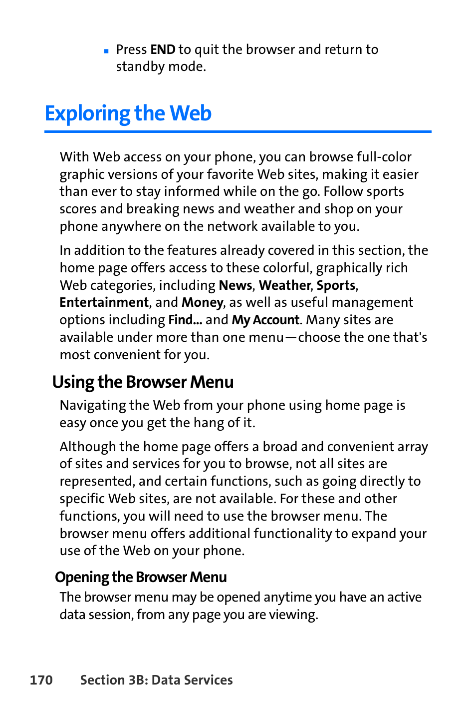 Exploring the web, Using the browser menu | Nokia 6165i User Manual | Page 196 / 231