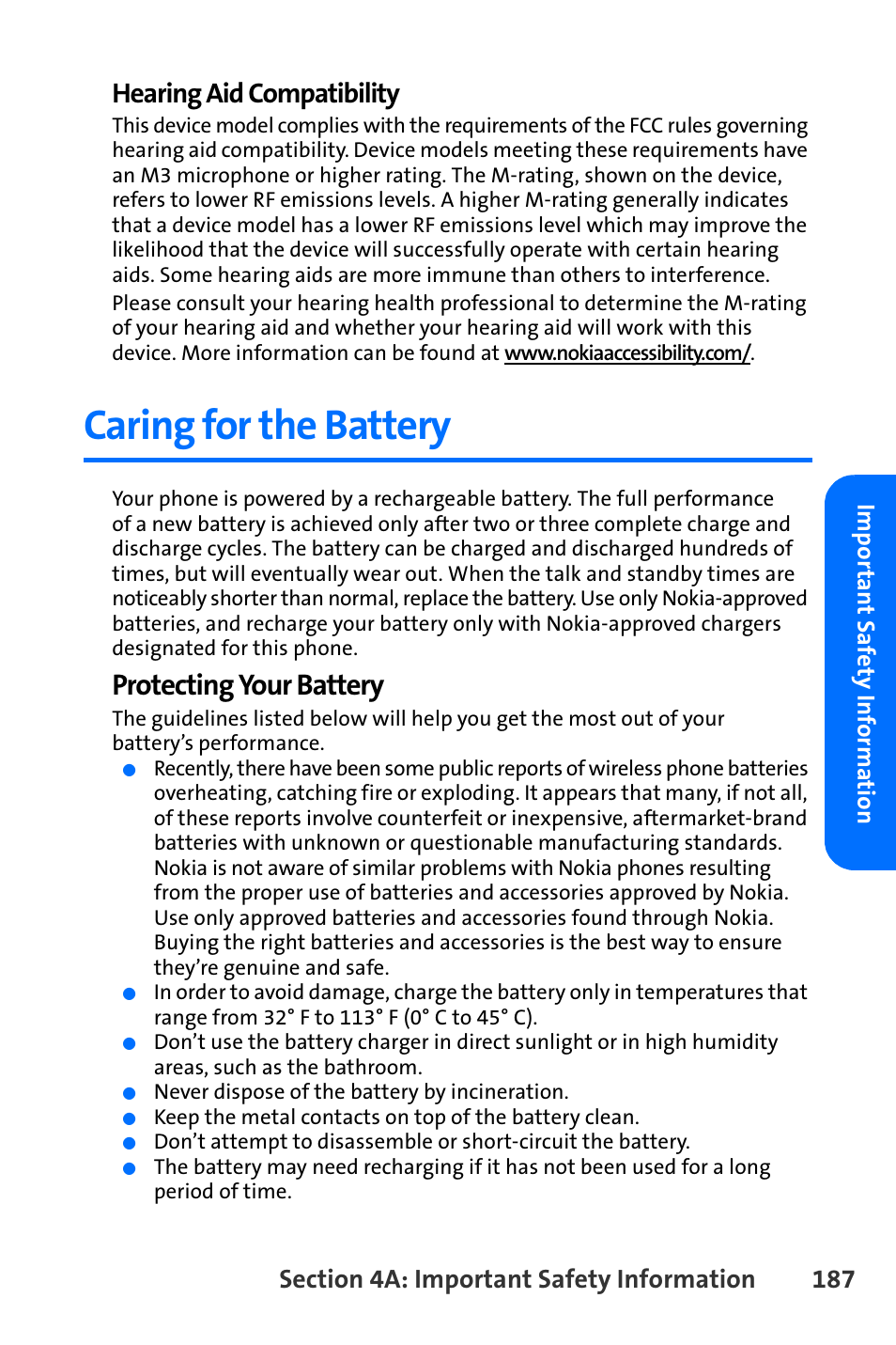 Caring for the battery, Protecting your battery, Hearing aid compatibility | Nokia 6165i User Manual | Page 213 / 231