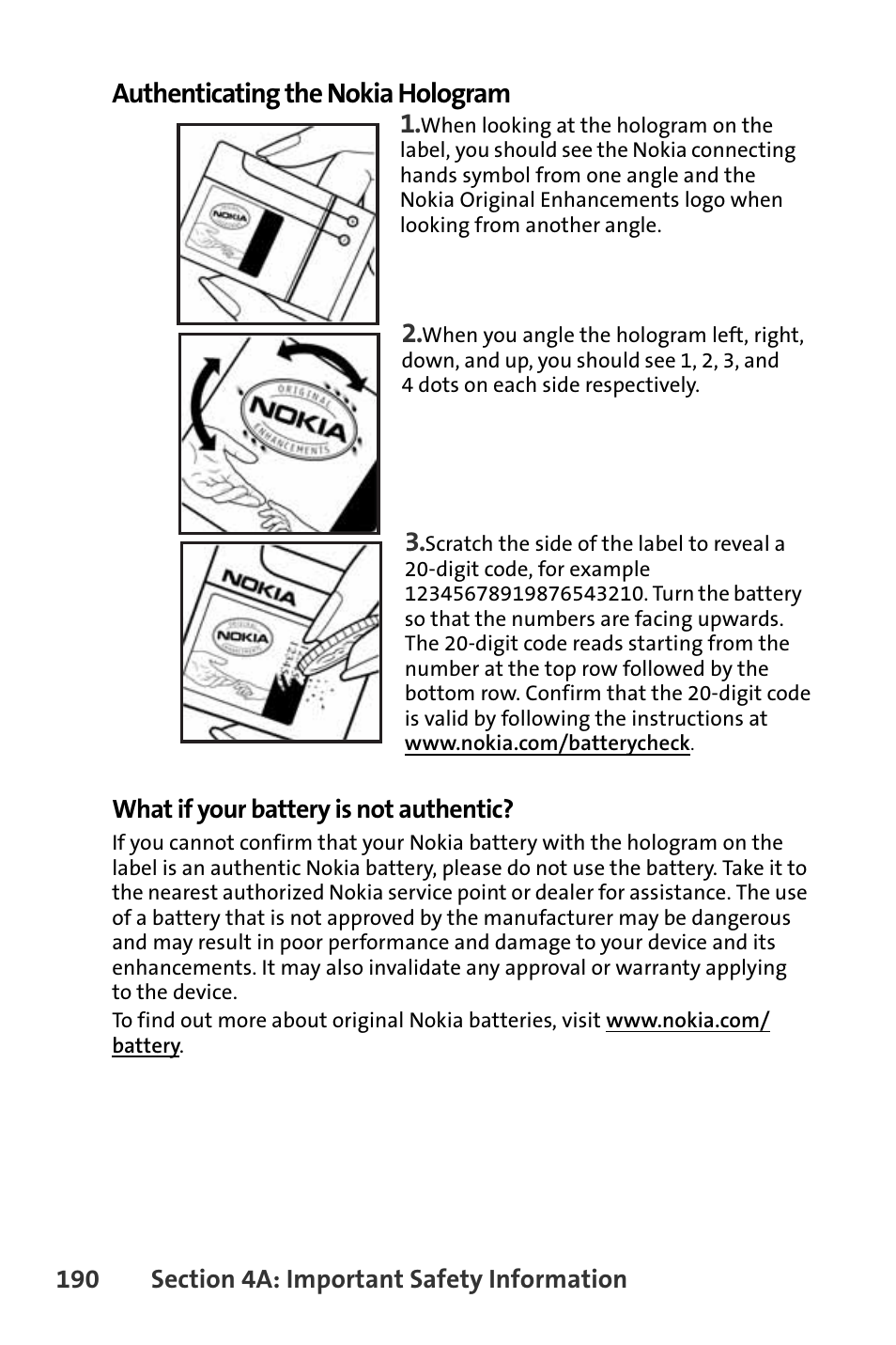 Authenticating the nokia hologram 1 | Nokia 6165i User Manual | Page 216 / 231