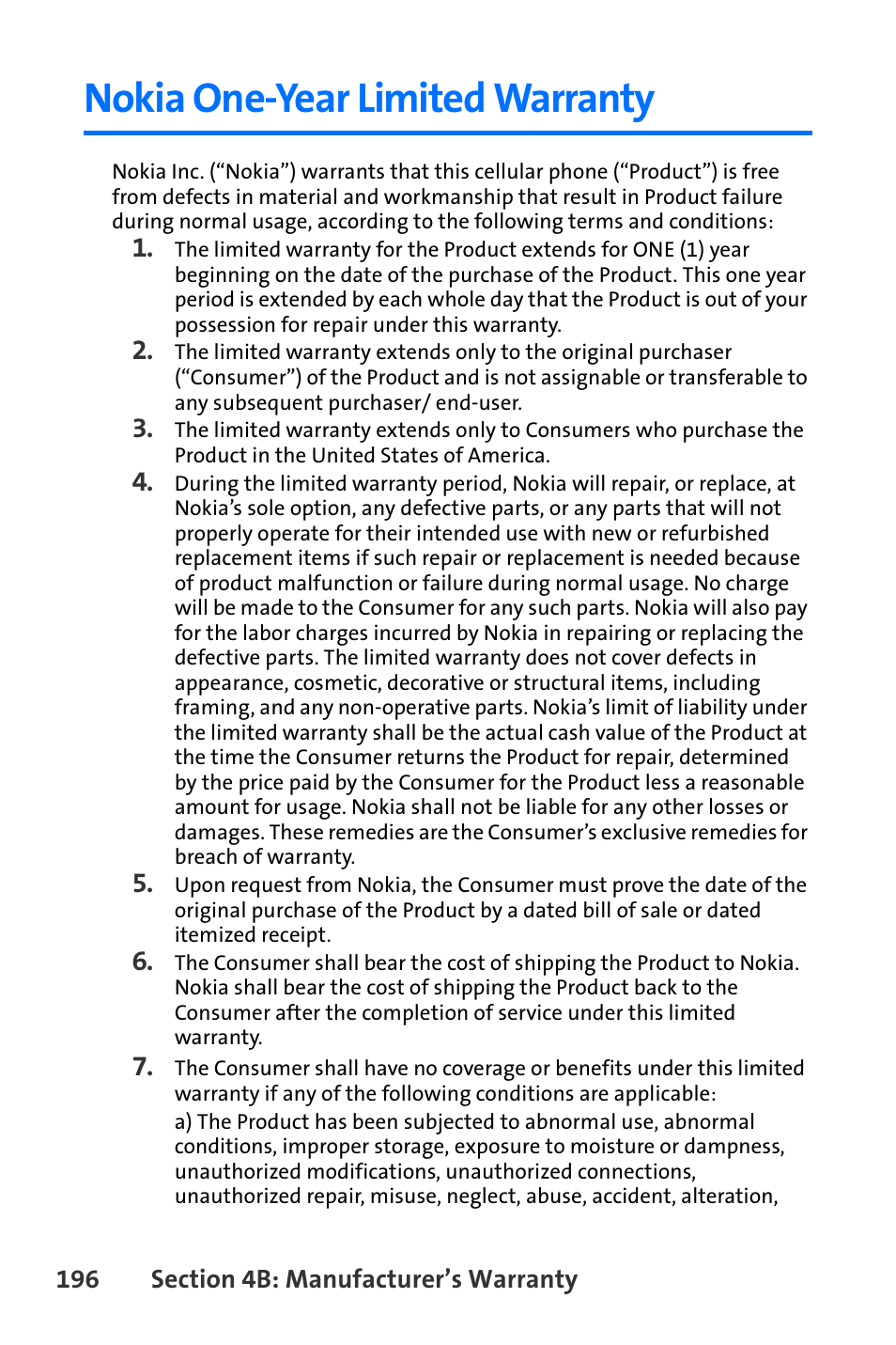 Nokia one-year limited warranty | Nokia 6165i User Manual | Page 222 / 231