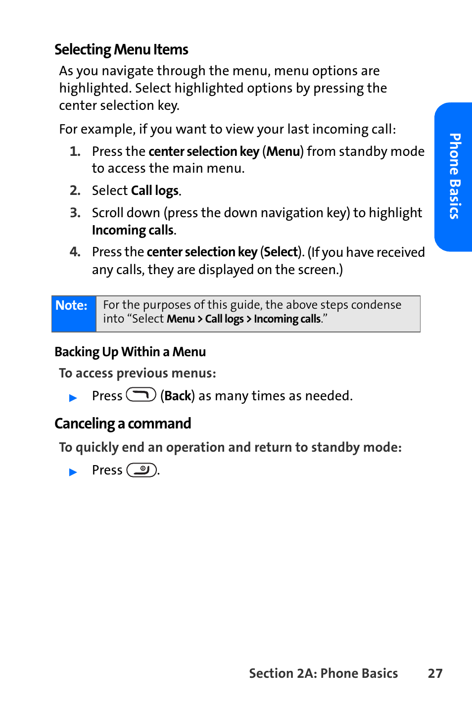Phone basics selecting menu items, Canceling a command | Nokia 6165i User Manual | Page 53 / 231