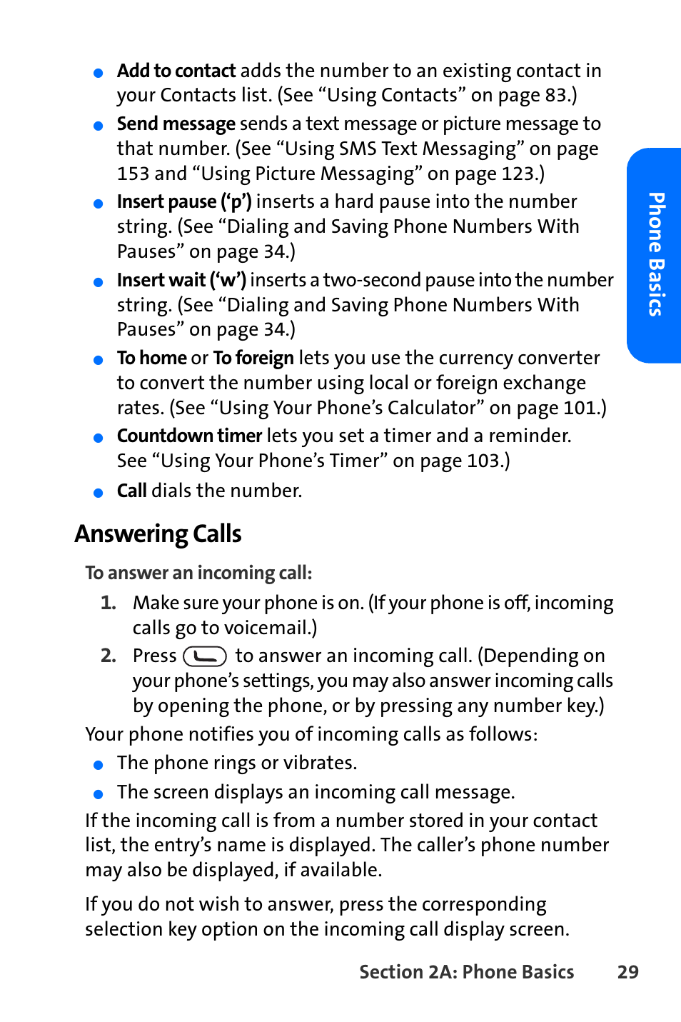 Answering calls, Phone basics | Nokia 6165i User Manual | Page 55 / 231