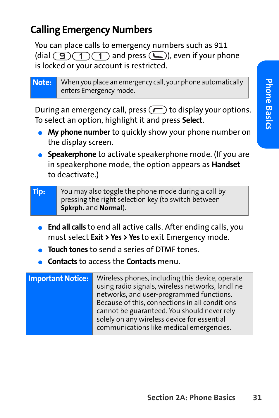 Calling emergency numbers, Phone basics | Nokia 6165i User Manual | Page 57 / 231