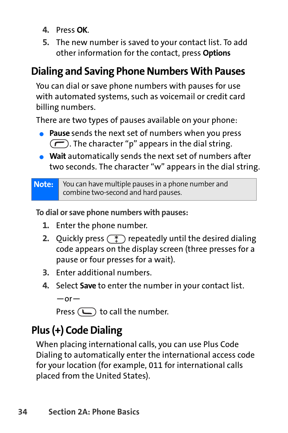 Dialing and saving phone numbers with pauses, Plus (+) code dialing | Nokia 6165i User Manual | Page 60 / 231