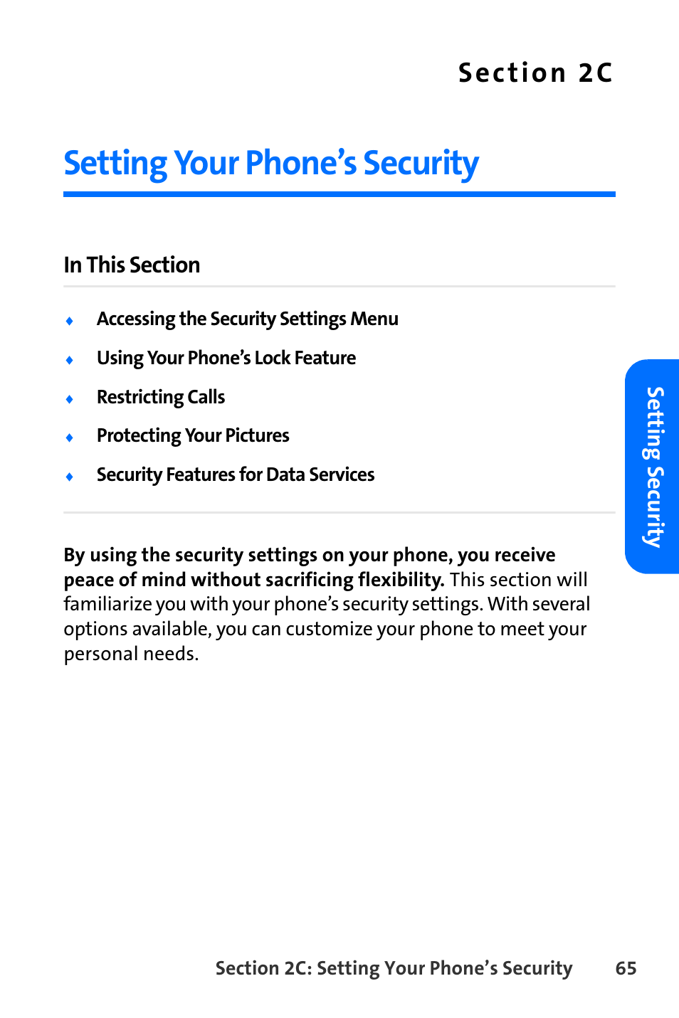Setting your phone’s security, 2c. setting your phone’s security, Setting security | Nokia 6165i User Manual | Page 91 / 231