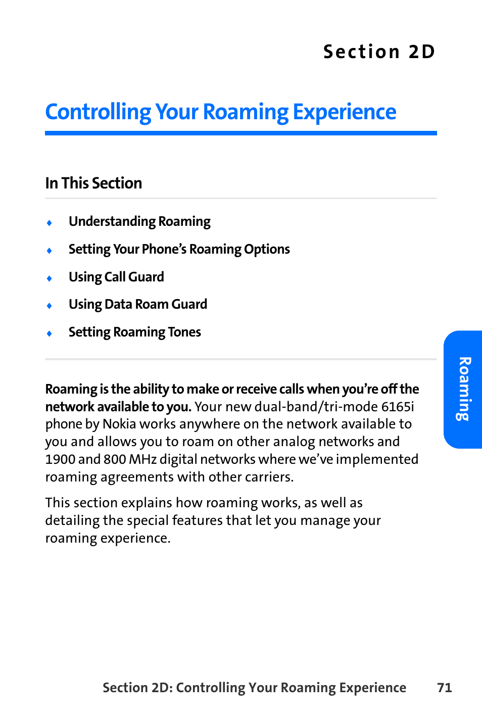 Controlling your roaming experience, 2d. controlling your roaming experience, Ro a m in g | Nokia 6165i User Manual | Page 97 / 231