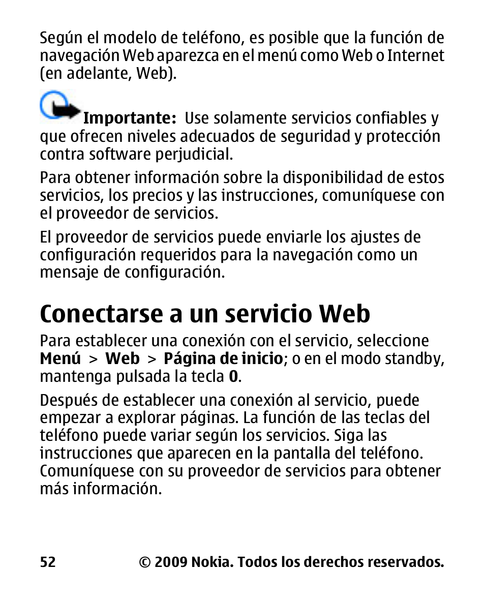 Conectarse a un servicio web, Conectarse a un servicio | Nokia 2330 User Manual | Page 116 / 135