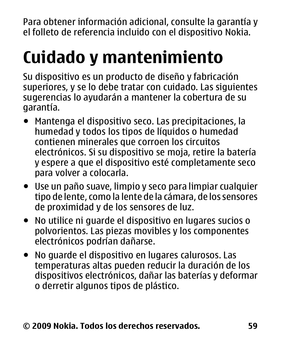 Cuidado y mantenimiento, Cuidado y, Mantenimiento | Nokia 2330 User Manual | Page 123 / 135