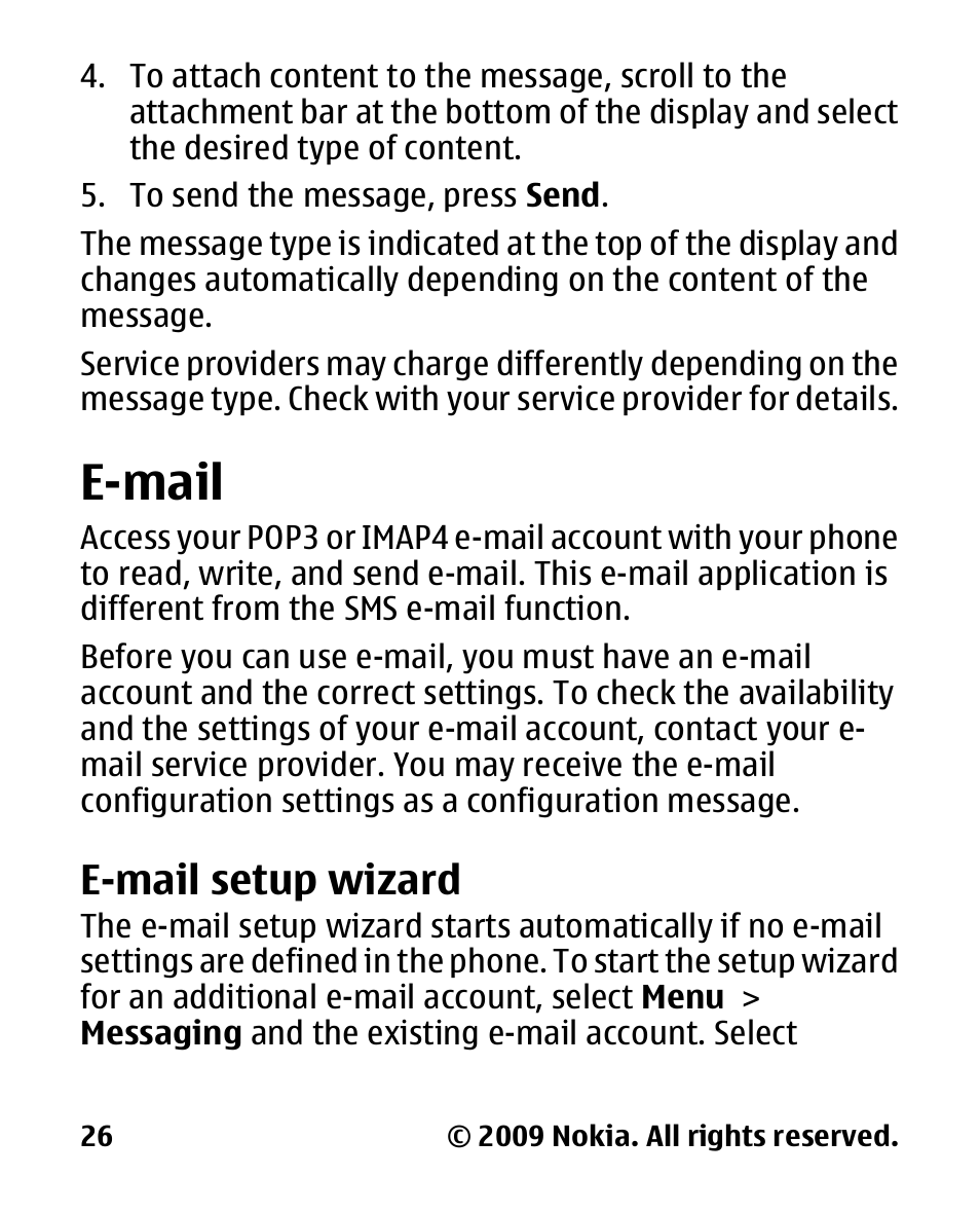 E-mail, E-mail setup wizard | Nokia 2330 User Manual | Page 26 / 135