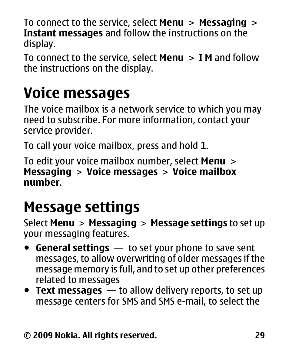 Voice messages, Message settings | Nokia 2330 User Manual | Page 29 / 135
