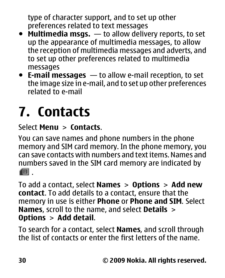 Contacts | Nokia 2330 User Manual | Page 30 / 135