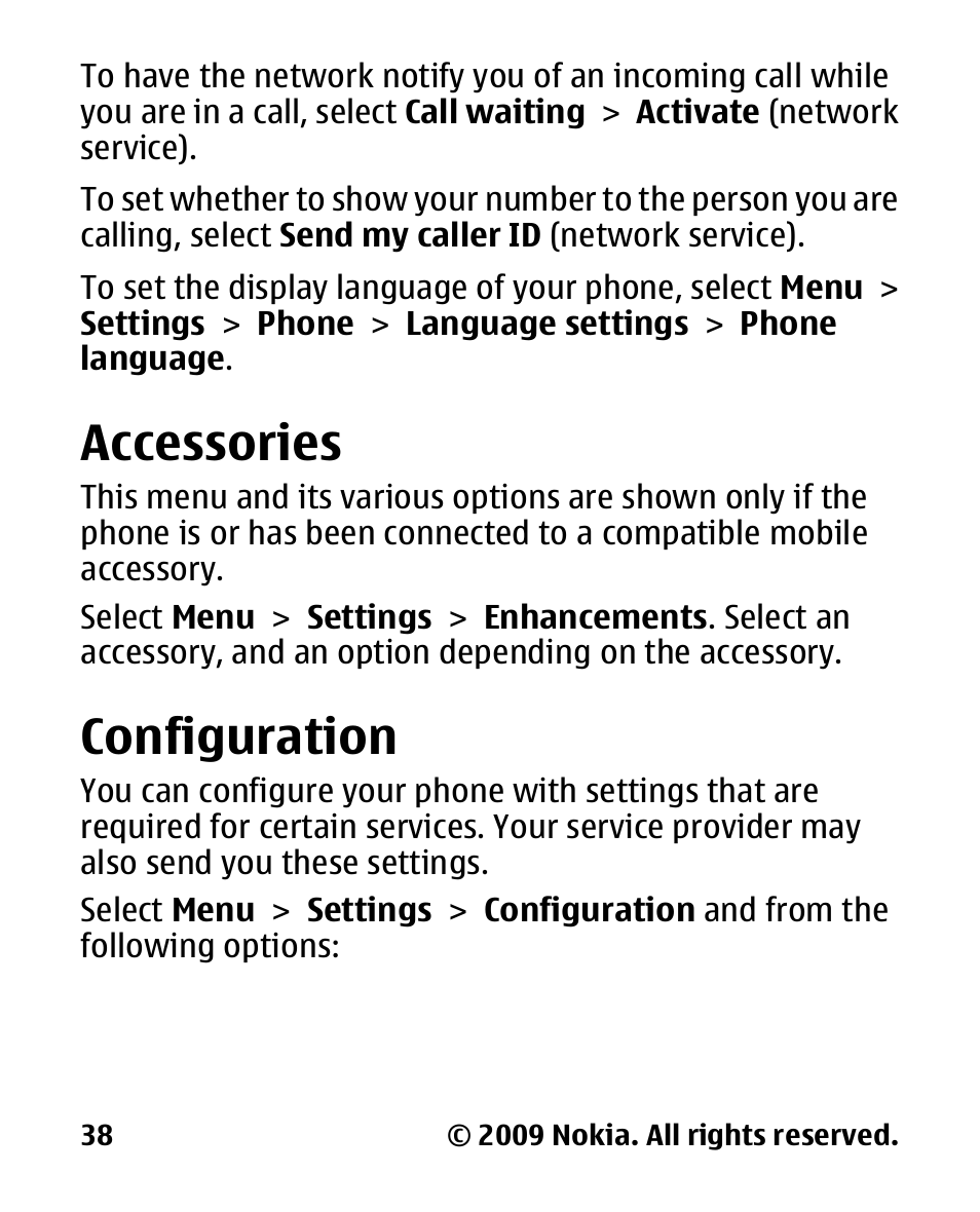 Accessories, Configuration | Nokia 2330 User Manual | Page 38 / 135