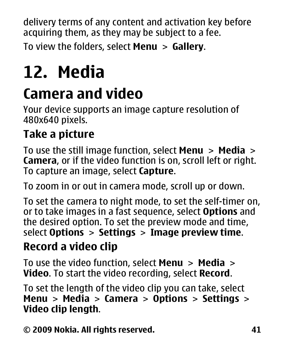 Media, Camera and video | Nokia 2330 User Manual | Page 41 / 135