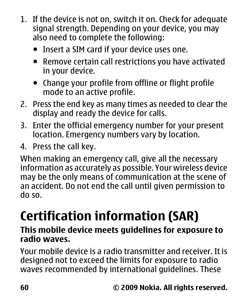 Certification information (sar), Certification information, Sar) | Nokia 2330 User Manual | Page 60 / 135