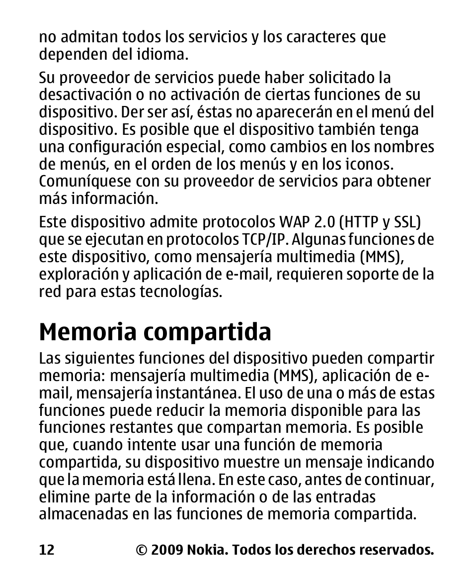 Memoria compartida | Nokia 2330 User Manual | Page 76 / 135