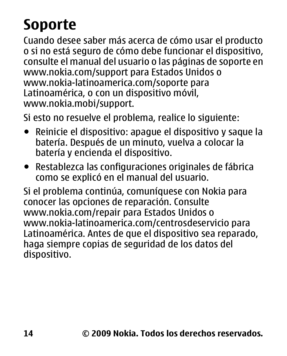 Soporte | Nokia 2330 User Manual | Page 78 / 135