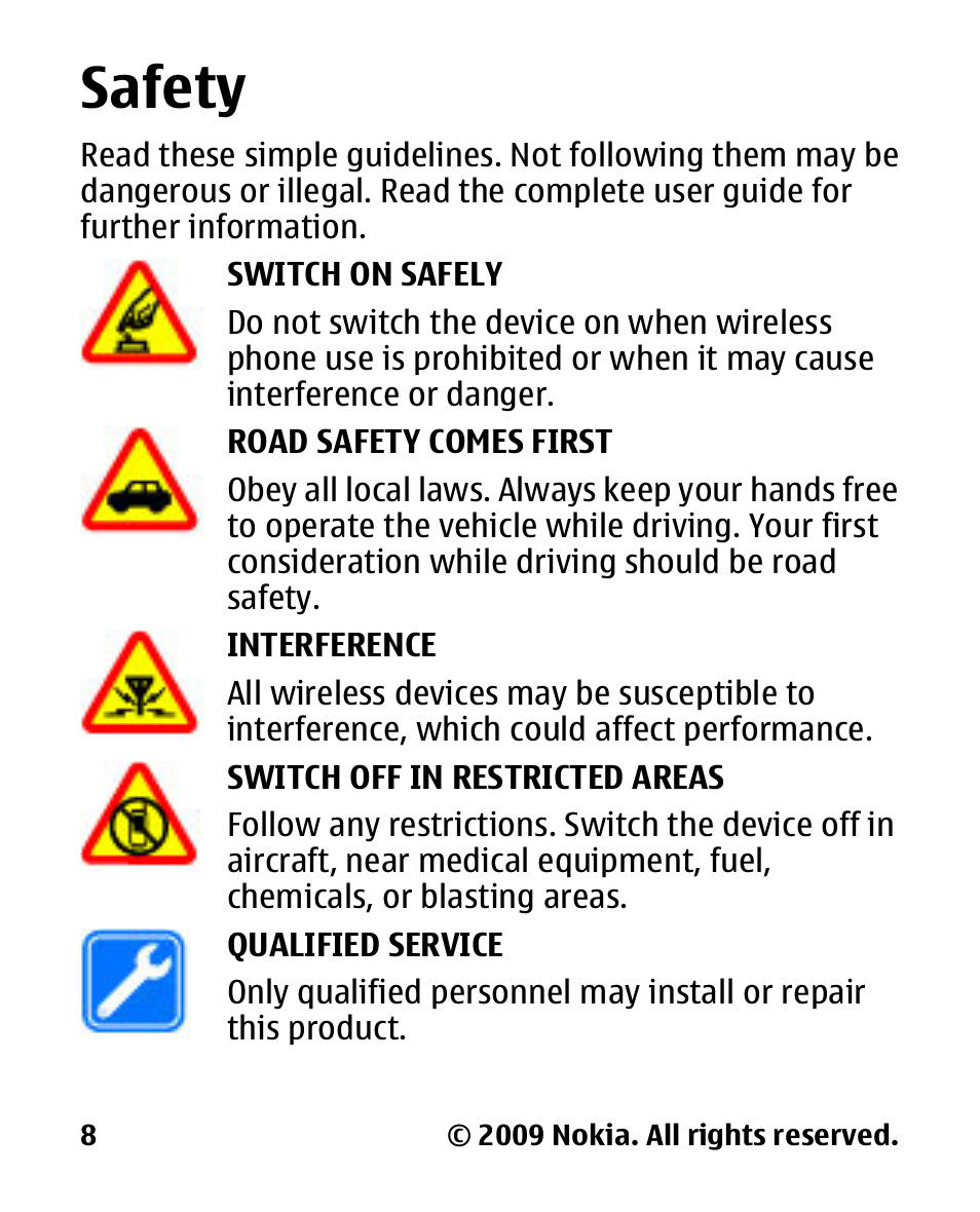 Safety | Nokia 2330 User Manual | Page 8 / 135