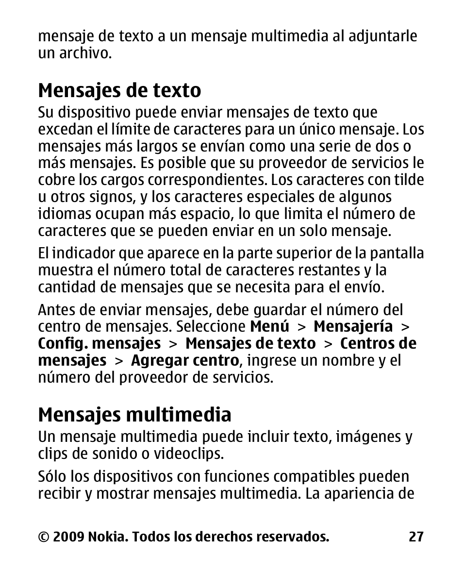 Mensajes de texto, Mensajes multimedia | Nokia 2330 User Manual | Page 91 / 135