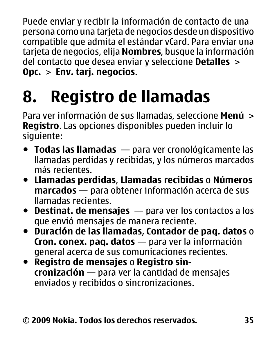 Registro de llamadas, Registro de, Llamadas | Nokia 2330 User Manual | Page 99 / 135