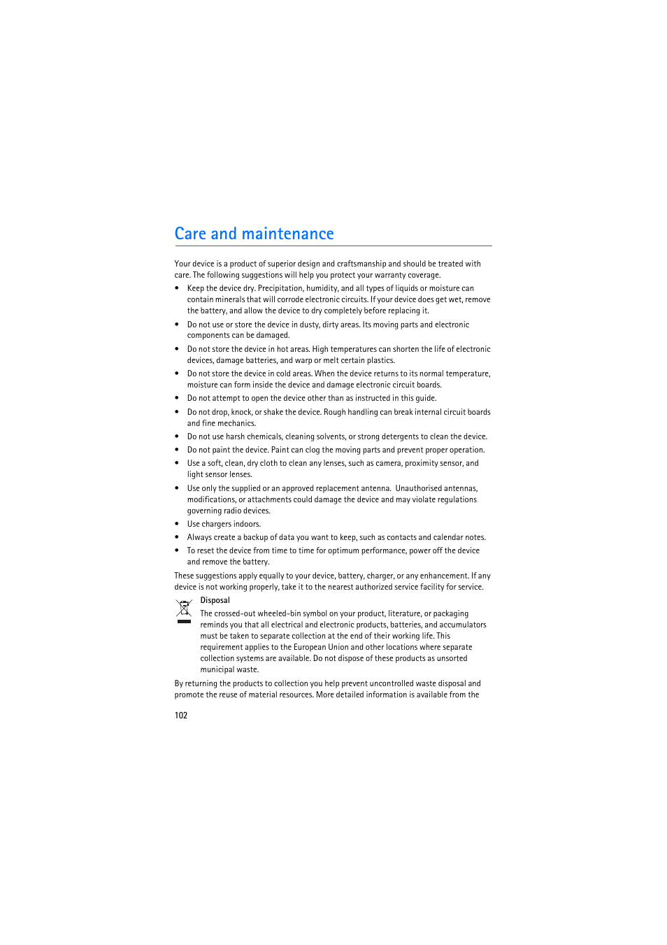 Care and maintenance | Nokia 6110 Navigator User Manual | Page 102 / 109