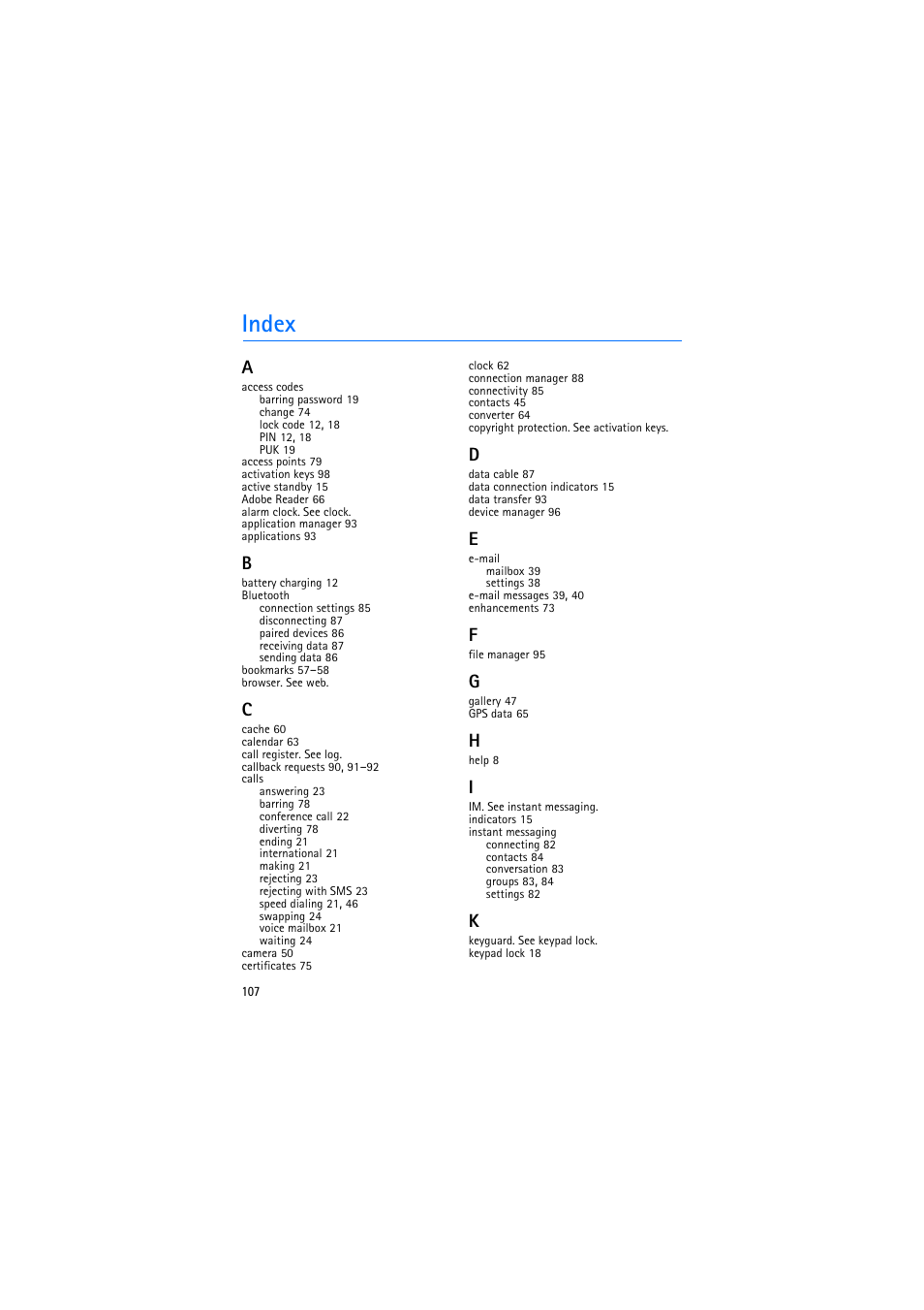 Index | Nokia 6110 Navigator User Manual | Page 107 / 109