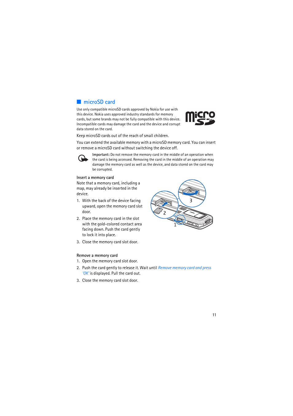 Microsd card | Nokia 6110 Navigator User Manual | Page 11 / 109