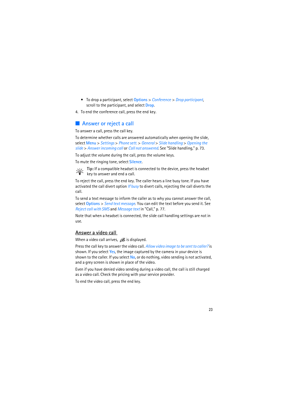 Answer or reject a call, Answer a video call | Nokia 6110 Navigator User Manual | Page 23 / 109