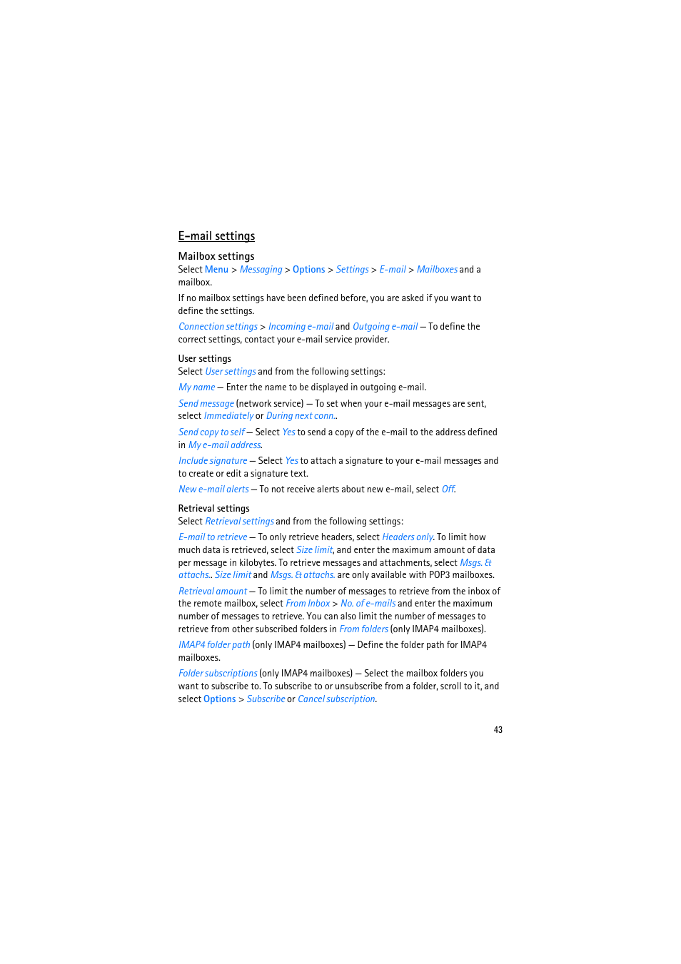 Email settings, Mailbox settings | Nokia 6110 Navigator User Manual | Page 43 / 109