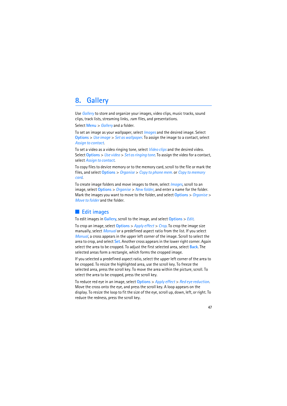 Gallery, Edit images | Nokia 6110 Navigator User Manual | Page 47 / 109