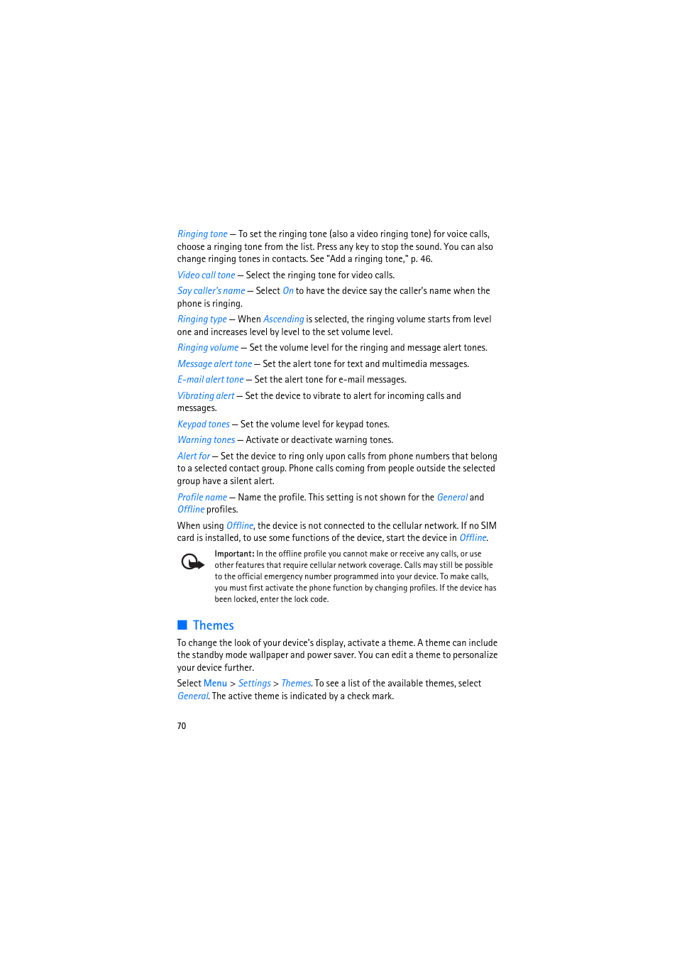 Themes | Nokia 6110 Navigator User Manual | Page 70 / 109
