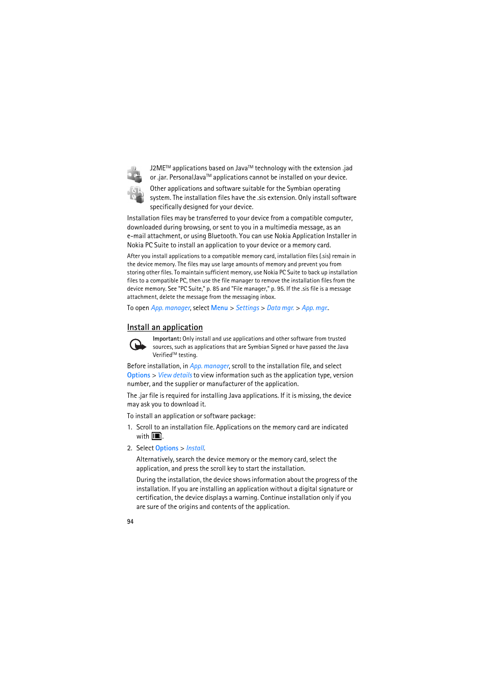 Install an application | Nokia 6110 Navigator User Manual | Page 94 / 109