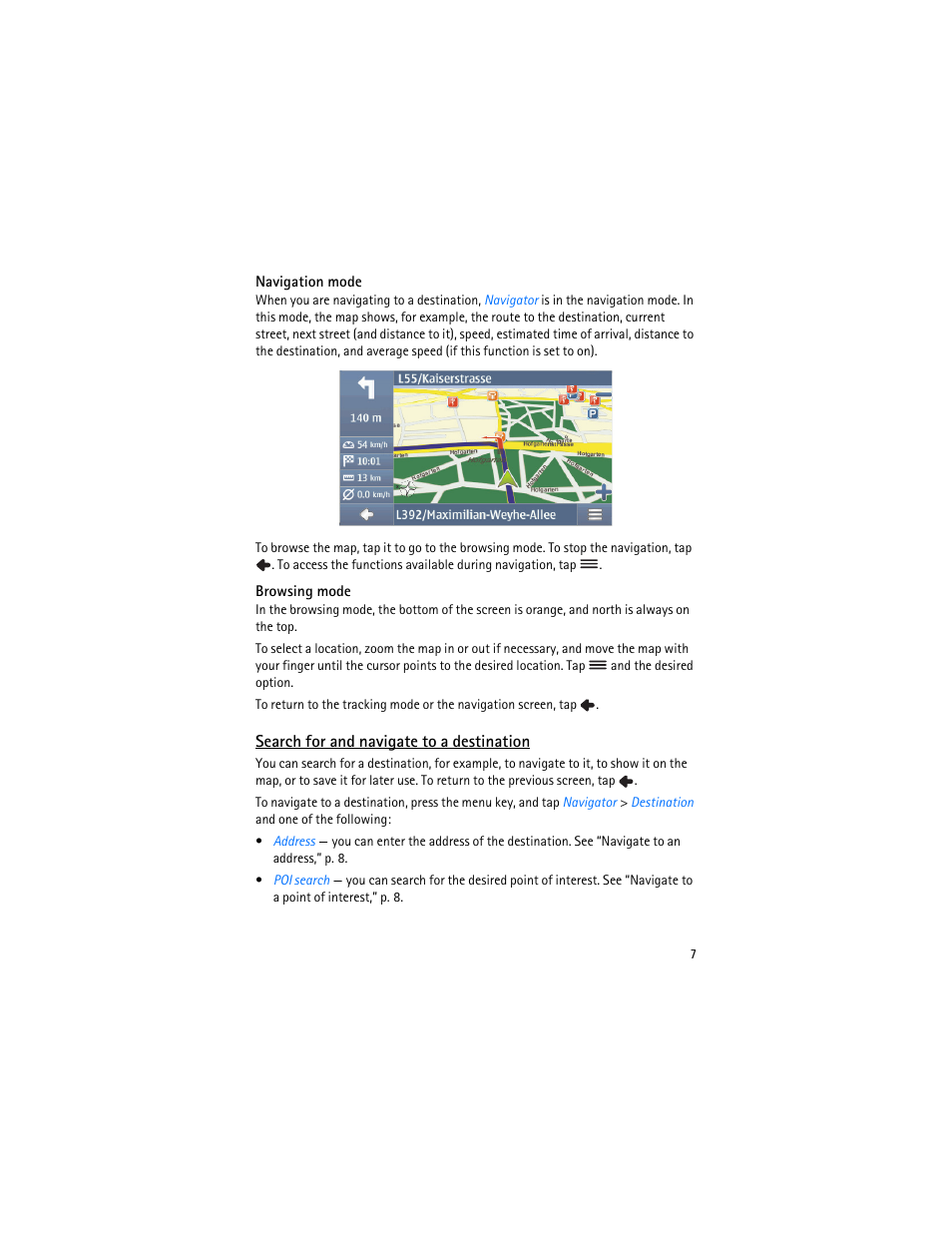 Search for and navigate to a destination | Nokia 500 Auto Navigation User Manual | Page 7 / 10