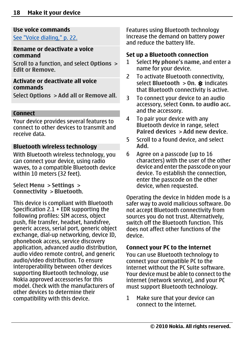 Connect, Bluetooth wireless technology | Nokia 3710 Fold User Manual | Page 18 / 51