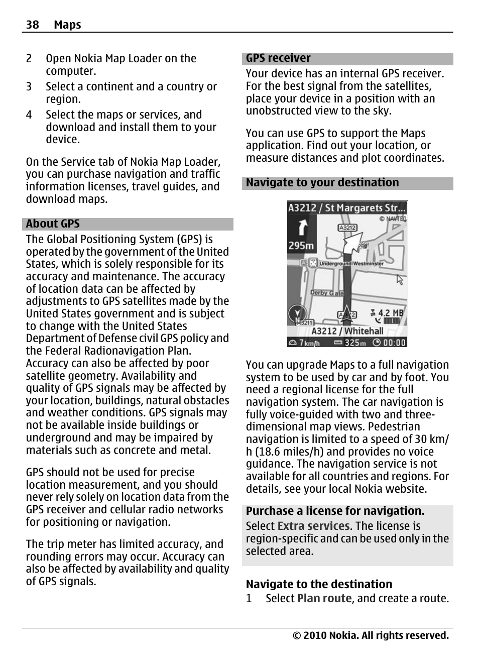 About gps, Gps receiver, Navigate to your destination | Nokia 3710 Fold User Manual | Page 38 / 51